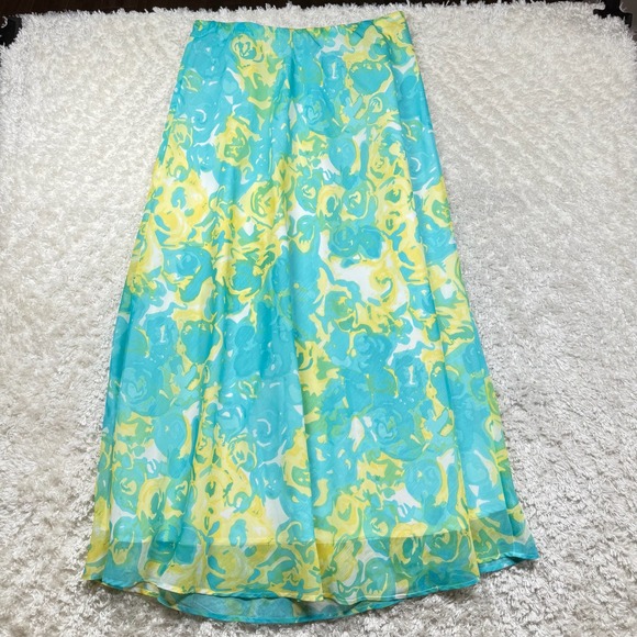 CATO Maxi Skirt Women's 14/16W Yellow Blue Flowy Abstract Boho Hippie Peasant - Picture 1 of 11